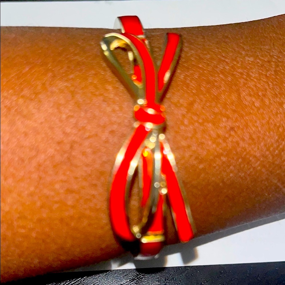 Gold and Red Enamel Bow Bracelet